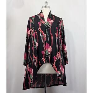 Vikki Vi Jacket Black Pink Floral Stripe Open Front Women's Size 1X